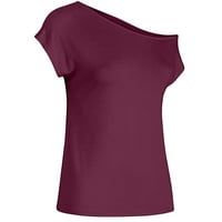 Дамски върхове въртене лято студена рамо туника блуза плътно цвят късо ръкав ежедневен обикновена тениска спокойна форма удобна тениска топ вино xxl