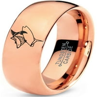 Волфрамов сърфинг акула риба ухилена лента пръстен мъже жени комфорт годни 18k розово злато купол полиран