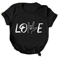 Uublik Valentines дрехи Жените небрежни букви за печат с къси ръкави O-O-Neck Loose тениска блуза върхове