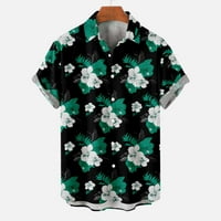 Мъжки ежедневни бутони надолу ризи летни хавайски тениски с къс ръкав блуза v шия дишащи върхове слаби тениски мента зелено l