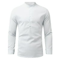 Мъжки ежедневни твърди стойки яка блуза се търкаля ръкав с дълъг ръкав тениска бяла + l