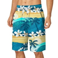 Owordtank Mens Beach Vacation Bermuda Shorts Drawstring Elastic Teaist Flat Front Front с джобове