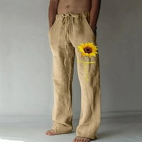 Мъжки панталони за клирънс Небрежно отпечатани дантелени длъжността панталони Широки крака на краката с пълна дължина панталони бежови 4
