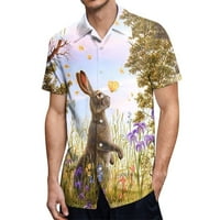 Мъжки модни ежедневни великденски 3D копче за цифров печат ревера къса ръкав риза мъжки тениски големи ризи