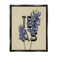 Ступел индустрии Тексас членка цвете Блубонет растителни клонки Типография графично изкуство струя черно плаваща рамка платно печат стена изкуство, дизайн от Дафне Полсели