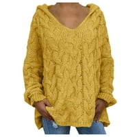 зимни палта за жени Дамски врат ръкав хлабав извънгабаритен пуловер с качулка Джъмперженски Пуловер Палто жълто + с